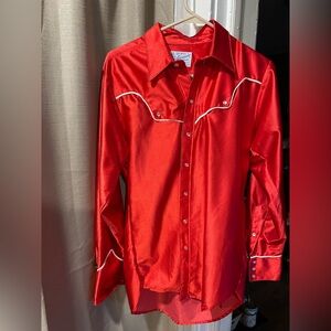 Red Western Men's Shirt Sz 16